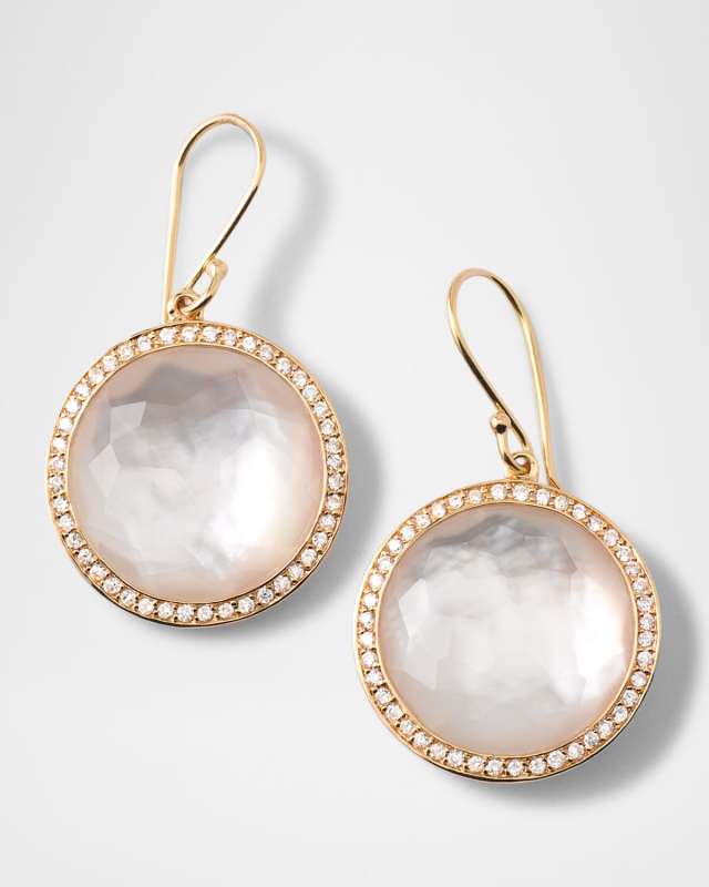 18K Gold Lollipop Earrings in MOP with Diamond Pave